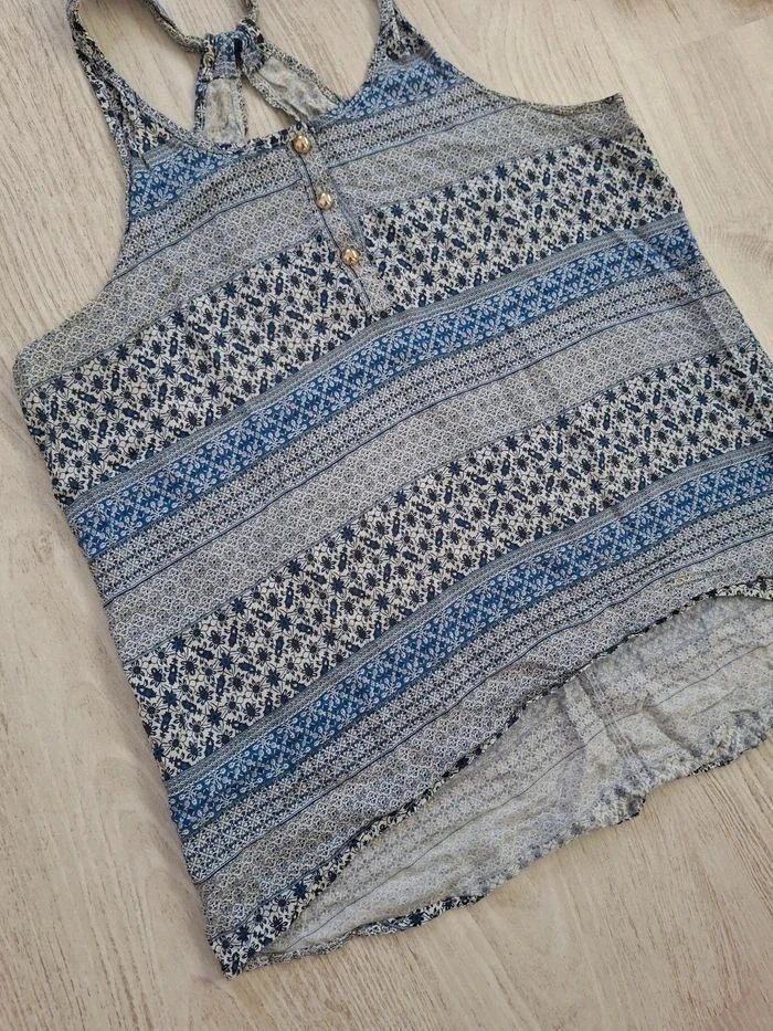 💙 Superbe halter/top sin mangas de mujer bohemio fluido azul/blanco CH Fashion – Talla XS/S 💙 – photo 3